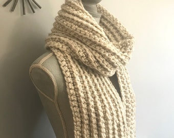 Mega Scarf, Chunky Scarf, Wool Scarf, Crochet Scarf in Wheat