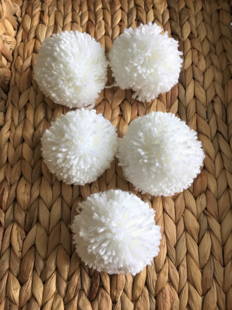 White Pom Poms Extra Large Set of 5 Etsy