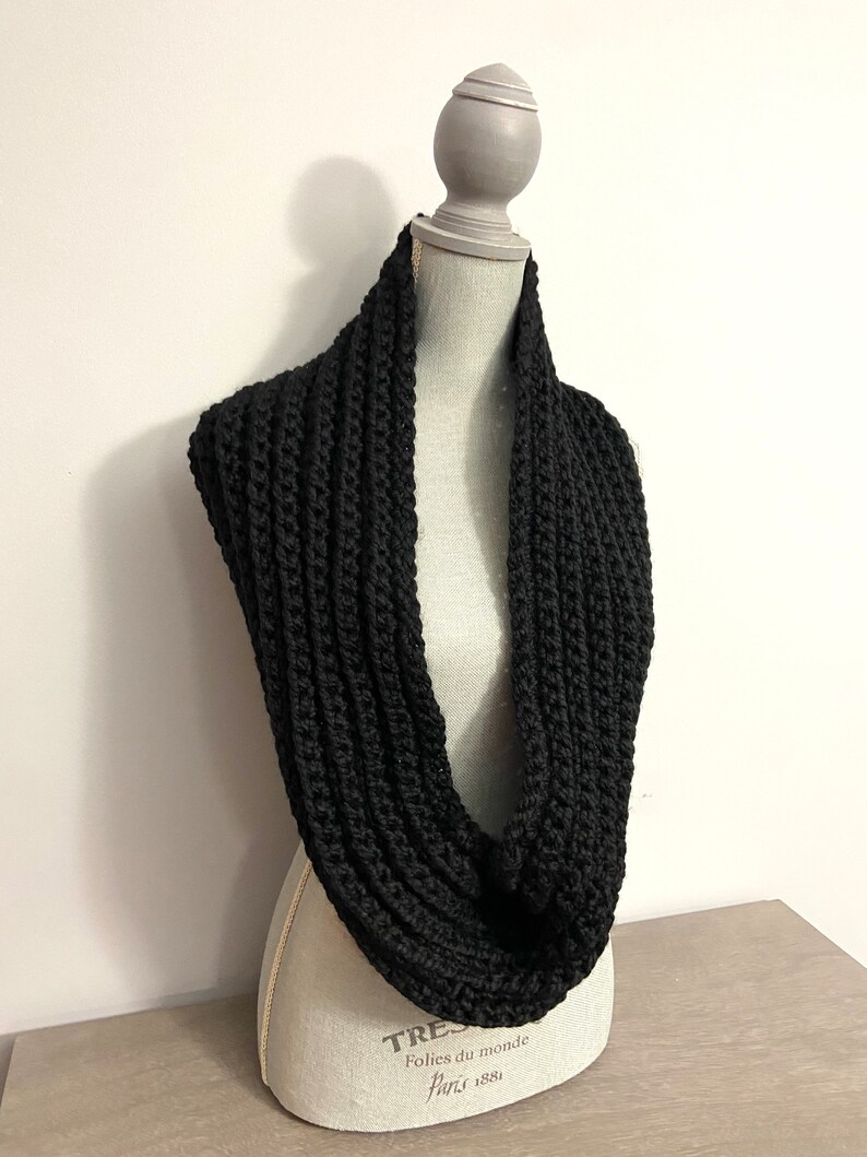 Crochet Snood, Black Cowl, Wednesday Inspired image 3