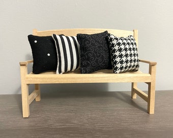 One Miniature Pillow, Dollhouse 1:12 scale, Choice of pattern in black