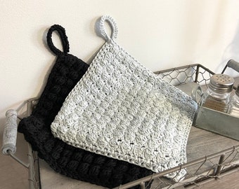 Pot Holder Hot Plate in Crochet Cotton, Gray or Black