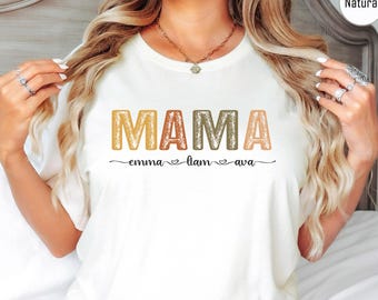 Personalized Mama Shirt with Kids Names, Custom Mom T-Shirt