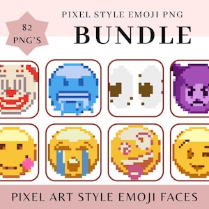 82 Pixel-Art Emoji Face Pack - Stylized Pixelated Cute Face Emotion Icons | Simple, Fun, Stylized, Pixelized - Instant Digital Download