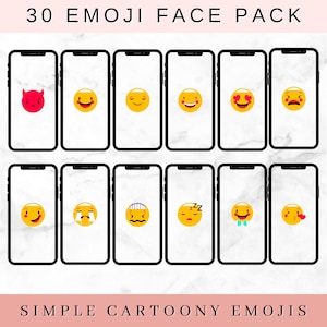 30 Emoji Face Pack - Stylized Cute Face Emotion Icons | Simple, Fun, Stylized, Detailed - Digital Product | Instant Download