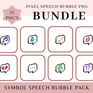 Illustraties 25 pixel tekstballonnen - kunstpixelstijl | 40 png-bestanden, cartoontoespraak, tekstballonnen, gedachten - directe digitale download
