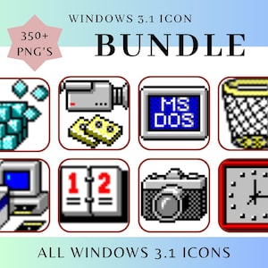 350+ Retro Windows 3.1 Icon PNG Bundle | All Windows 3.1 Icons - Digital Product | Instant Download