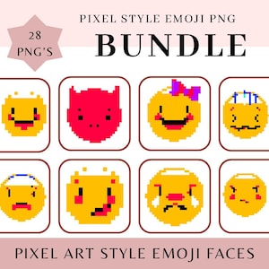 28 Pixel-Art Emoji Face Pack - Stylized Pixelated Cute Face Emotion Icons | Simple, Fun, Stylized, Pixelized - Instant Digital Download