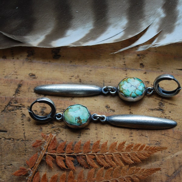 Boucles pendantes Kalon turquoises serties goutte en argent 925