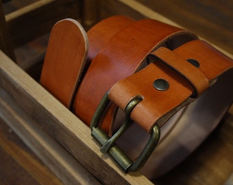 Handcrafted leather belt 4 cm hazelnut color model
