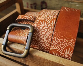 Artisanal leather belt 4 cm vintage Indie model