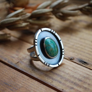 Original Ring T.60 US9 Arizona Turquoise and 950 silver