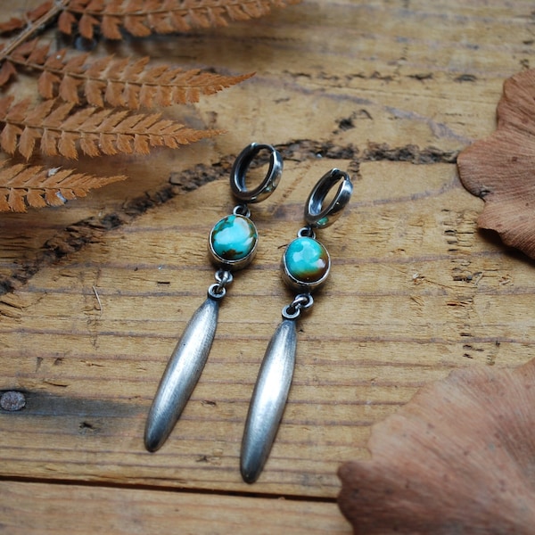 Boucles pendantes Kalon turquoises sertie goutte en argent 925