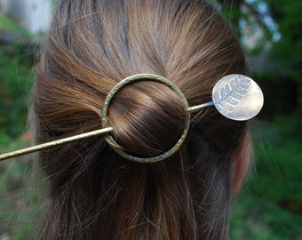 Barrette pic à cheveux broche en laiton imprimé Fougère laiton vieilli