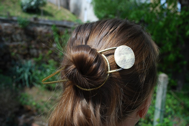 Barrette pic à cheveux broche en laiton imprimé Fougère laiton vieilli image 5