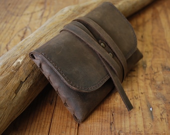 Blague à tabac en cuir marron foncé - leather tobacco pouch