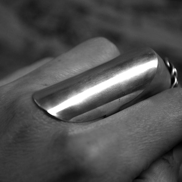 Bague très longue en argent massif, long sterling silver ring