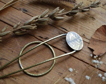 Fern printed brass hairpin hairpin barrette aged brass