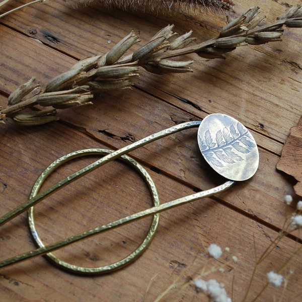 Fern printed brass hairpin hairpin barrette aged brass