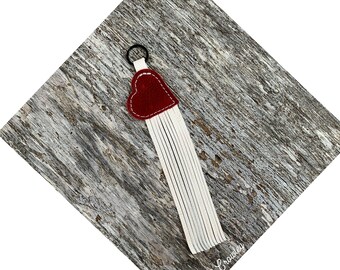 Red Hearts and Fringe leather keychain