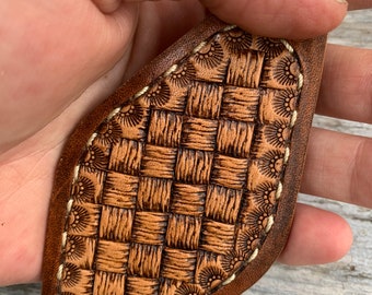 Basketweave hotel style leather keychain