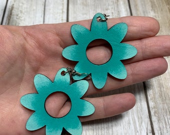 Pendientes Atom de cuero retro de los años 70, RÁFAGA, PENDIENTES COLGANTES, Pendientes botánicos, Pendientes estéticos de flores para mujer para regalo de cumpleaños