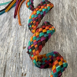 Electric Rainbow Handmade 8 Strand Flat Braided Leather Purse strap image 2