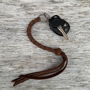 Braided Leather Keychain: Long Western Keyring
