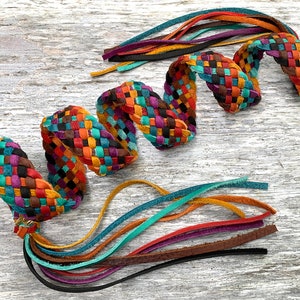 Electric Rainbow Handmade 8 Strand Flat Braided Leather Purse strap image 6