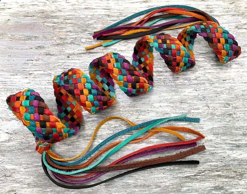 Electric Rainbow Handmade 8 Strand Flat Braided Leather Purse strap image 6