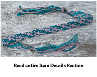 Handmade Turquoise and Lavender 8 Strand Flat Herringbone Braided Leather Purse strap