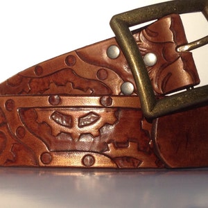 Hand tooled Steampunk Leather Belt with gears and cogs