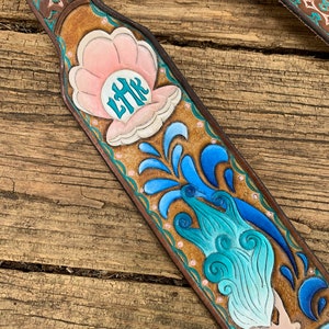Correa para bolso de sirena y caballito de mar con monograma personalizado de concha marina / Correa para bolso de sirena con herramientas personalizadas / Correa para bolso pintada con degradado personalizado