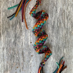 Electric Rainbow Handmade 8 Strand Flat Braided Leather Purse strap image 4