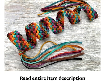 Electric Rainbow Handmade 8 Strand Flat Braided Leather Purse strap