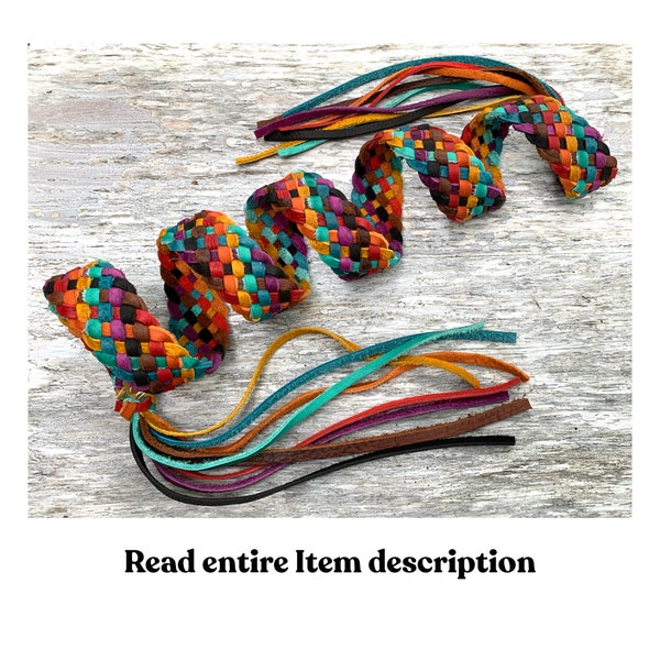 Electric Rainbow Handmade 8 Strand Flat Braided Leather Purse strap