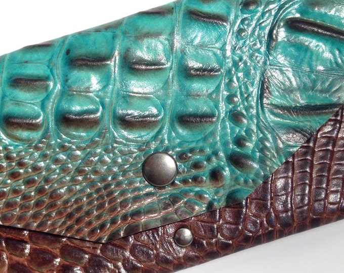 Turquoise and Brown Alligator Clutch Wallet - Etsy