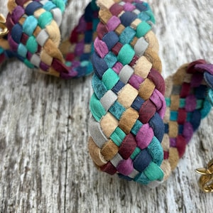 Gem Colored Gradient Handmade 8 Strand Flat Braided Leather Bag strap, Handcrafted Bag Strap, Handwoven Crossbody strap