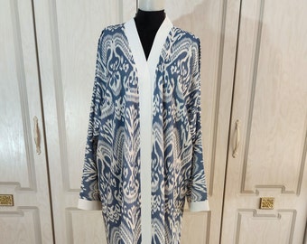Ikat Printed Chapan Robe Soft stylish robe, perfect as nightwear or beach cover-upEmbrace the ethnic ikat print and indulge in comfort.
