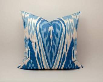 Uzbek Blue Ikat Pillow Cover Cushion Handmade Decorative ikat pillow Throw Accent Pillow Home interior design Central Asian Arab India style