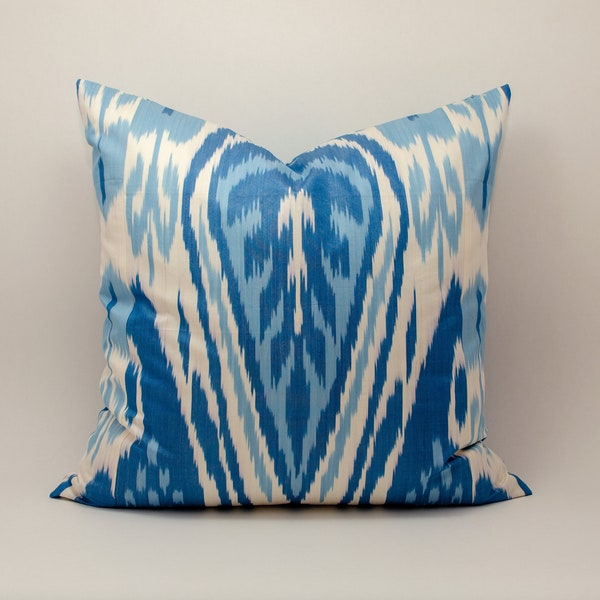 Uzbek Blue Ikat Pillow Cover Cushion Handmade Decorative ikat pillow Throw Accent Pillow Home interior design Central Asian Arab India style