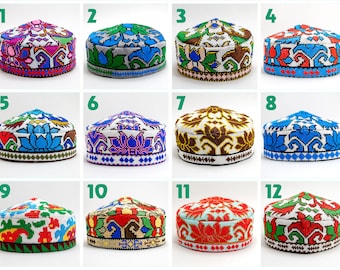 Big & Small Handmade Uzbek Traditional Hat cap doppi gift for Men Women vivid vibrant kufi Ethic Oriental Asian Stylish Headwear collection