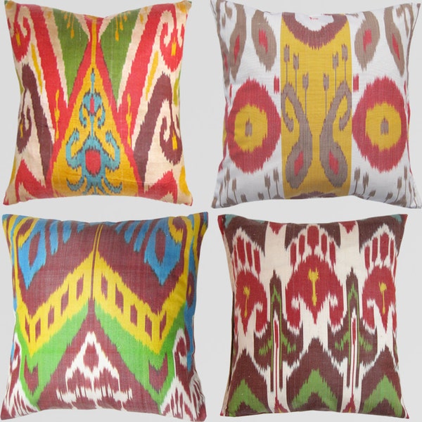 Set of 4 Uzbek Ikat pillow covers, 18x18