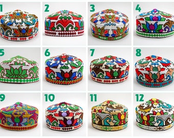 Small & Big Handmade Uzbek Traditional Hat cap doppi gift for Men Women vivid vibrant kufi Ethic Oriental Asian Stylish Headwear collection