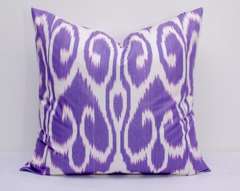 Purple ikat Pillow cover Uzbekistan handmade handwoven Cotton cushion Boho Decorative Design Pillowcase throw pillow Bukhara Samarkand