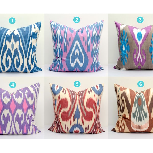 20x20 Uzbekistan Ikat Pillow Cover Brown Pink Blue Handmade Decorative top ikats Throw Pillow design home interior Best Asian gift for her