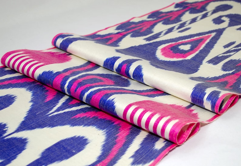 Pink Blue Silk ikat fabric ikat fabric by the yard pink ikat Etsy