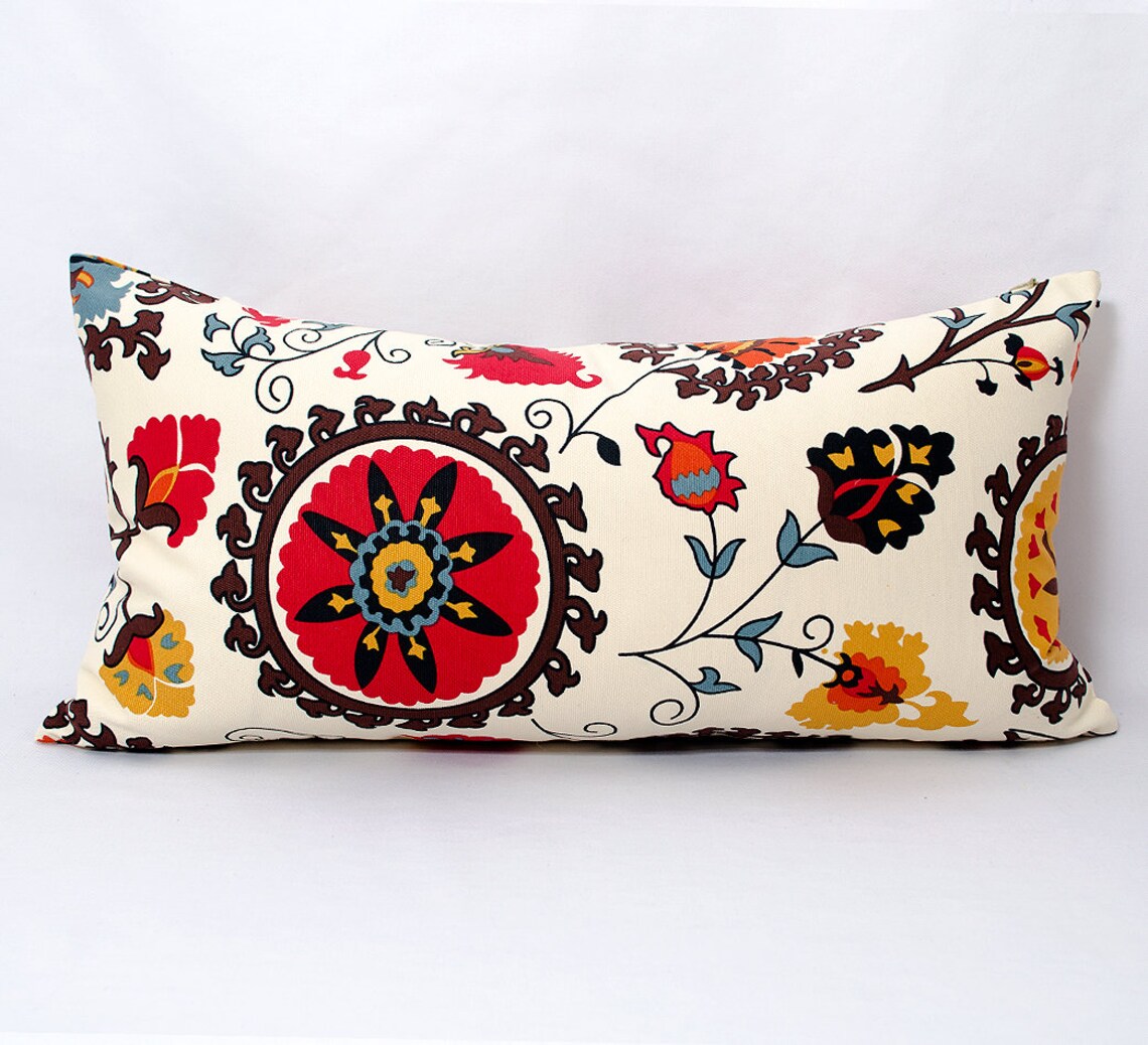 Suzani Pillow Cover Lumbar Decorative Central Asian Turkish Etsy