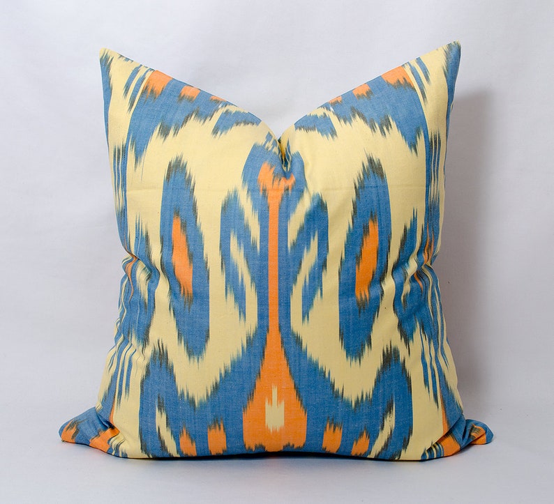 Blue orange ikat pillow cover ikat sofa pillow couch cushion Etsy