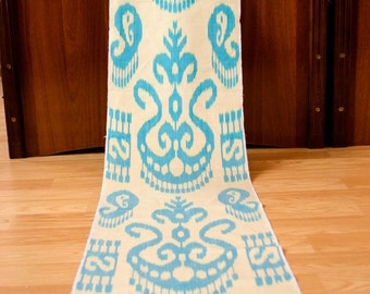 Sale for Blue silk ikat fabric of Uzbekistan it is 30 inches piece of blue ikat fabric