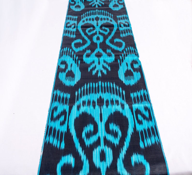Turquoise Ikat Fabric By The Yards Ikat Upholstery Table Etsy